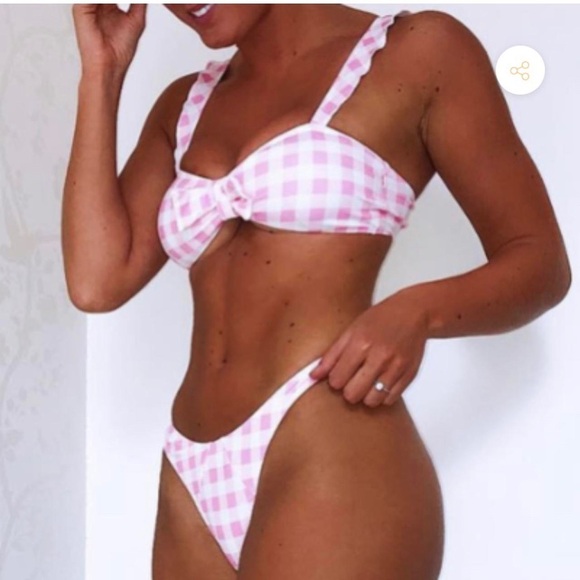 NWOT HalfHeart Pink/White Gingham Checkered Bikini Set - Picture 9 of 10